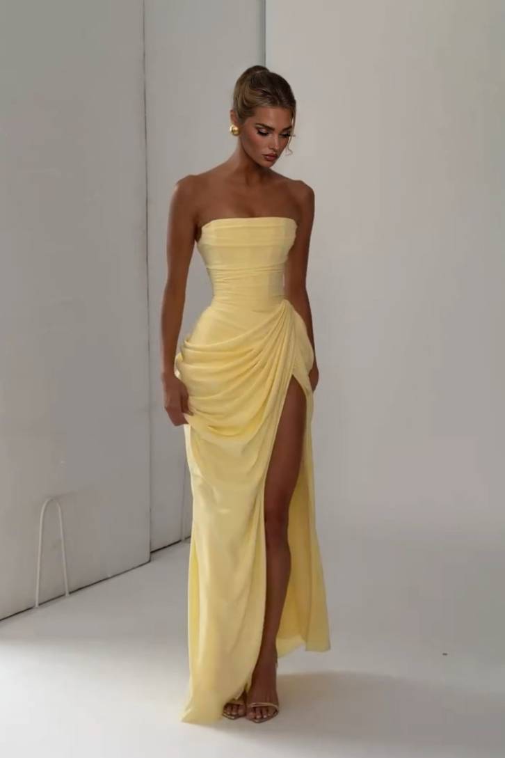 Edira | Long dress pleated elegant with slit without straps