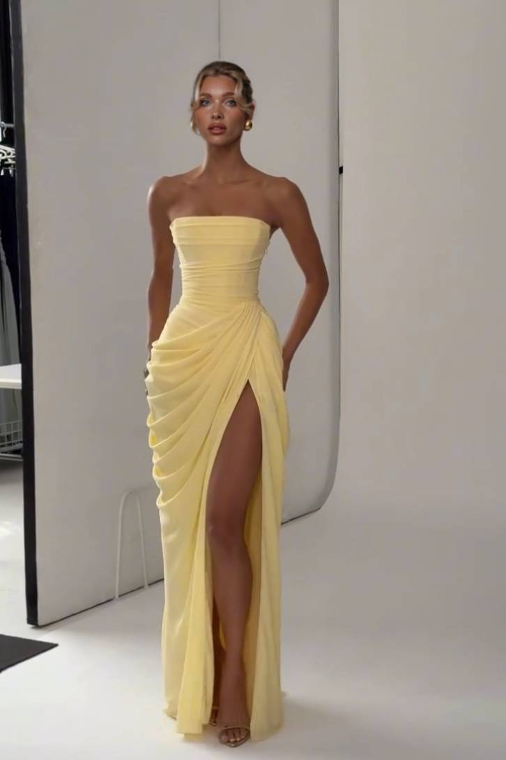 Edira | Long dress pleated elegant with slit without straps