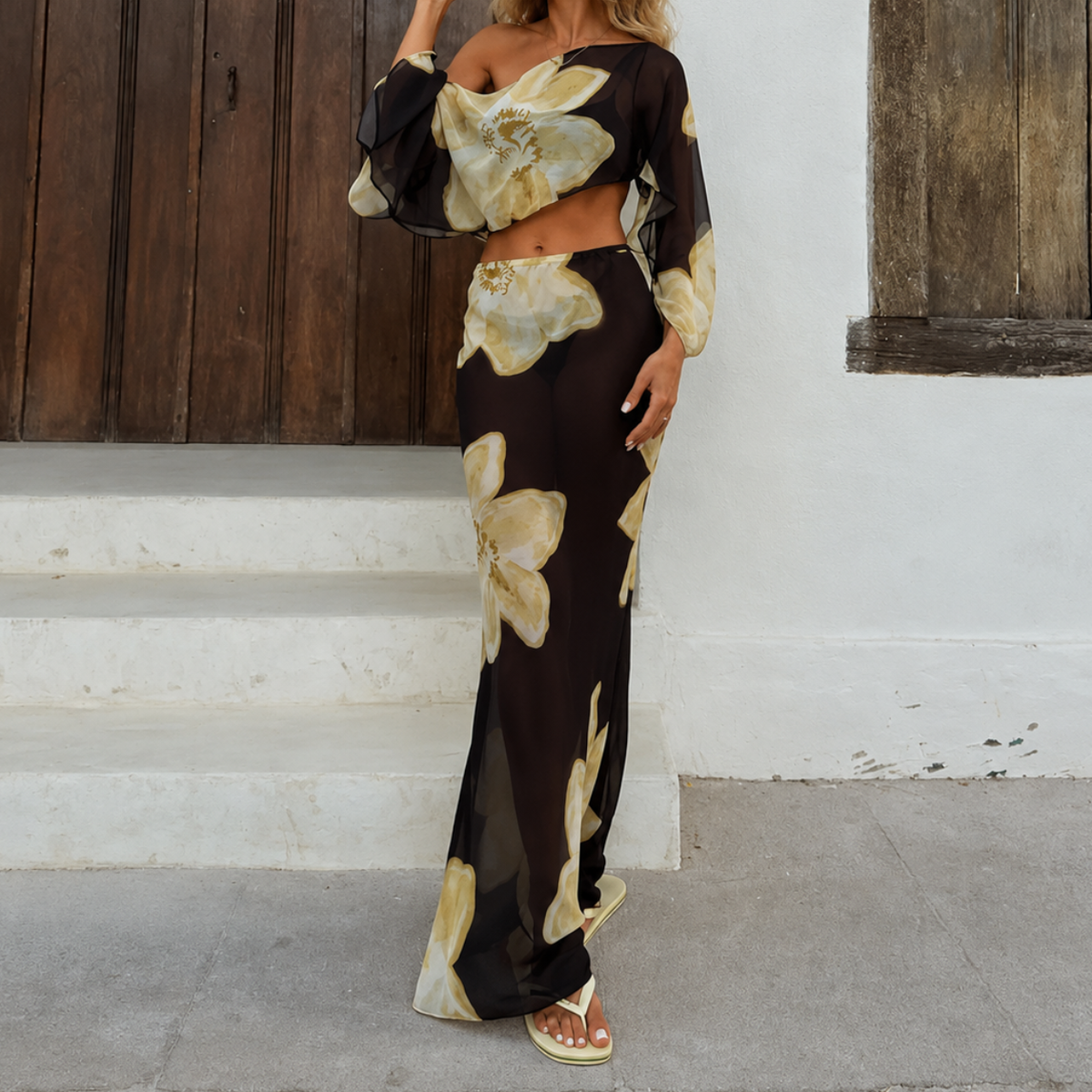 Calivette | Set Floral Top skirt Maxi