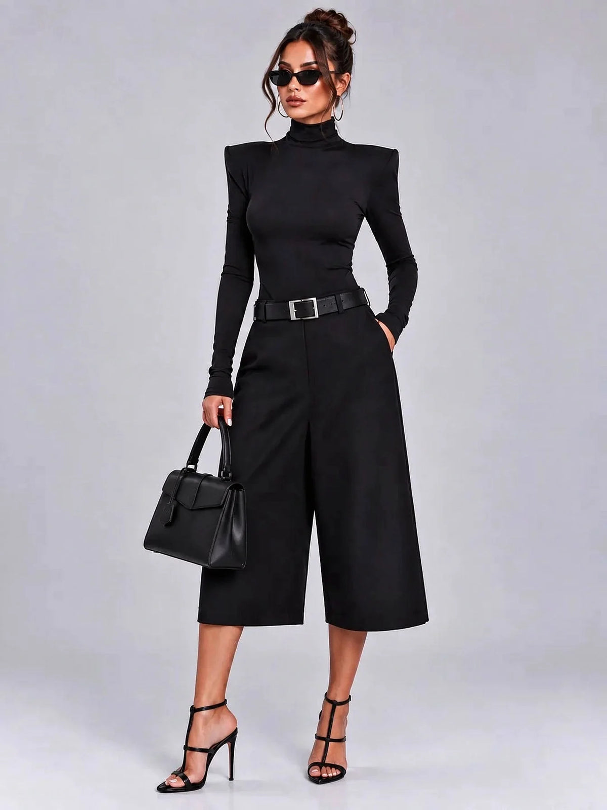 Zaylora | Mock-neck bodysuit and wide-leg cropped trousers set