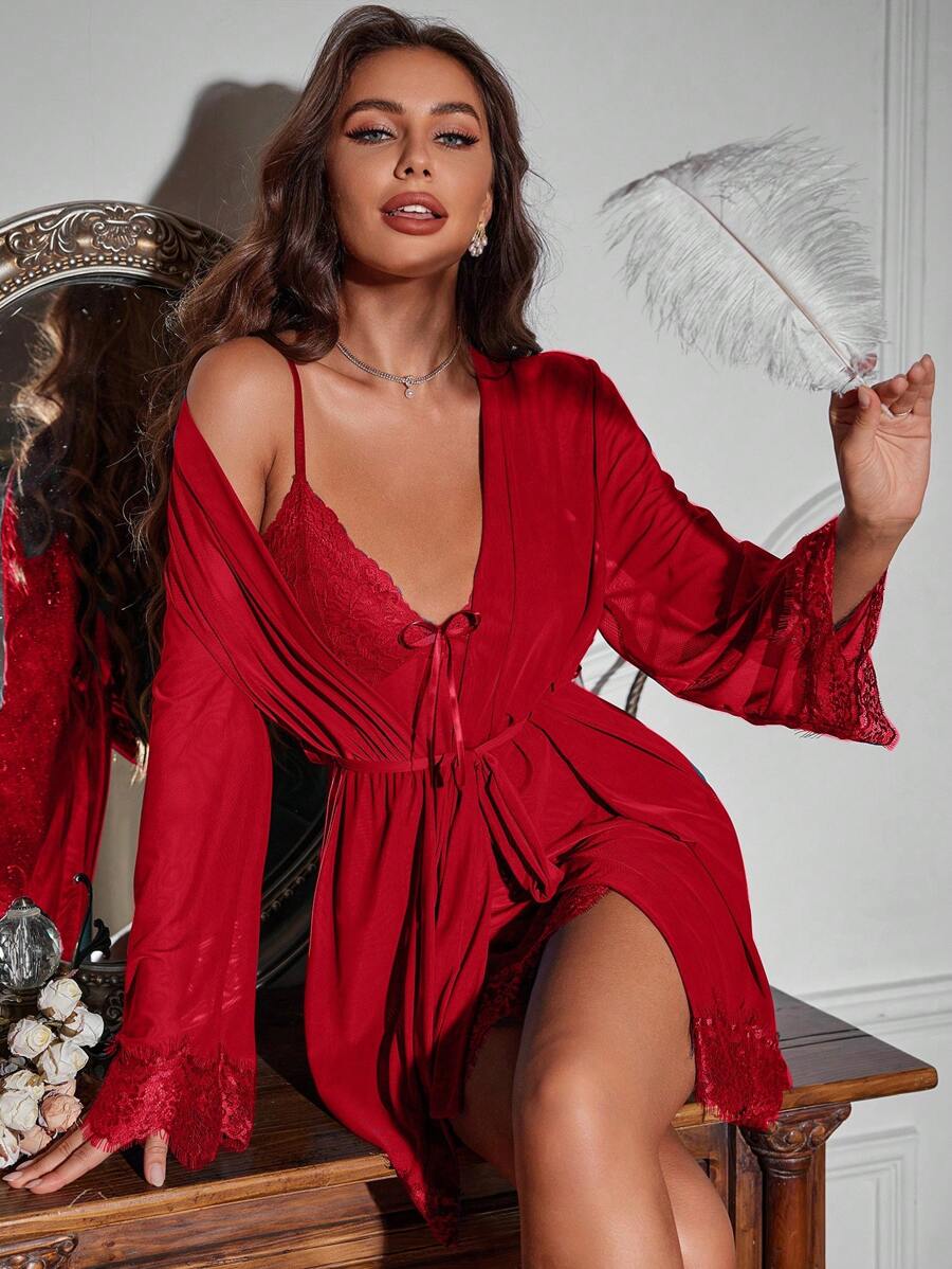 Roselisse | Silk lace-trimmed lingerie-style pajama set