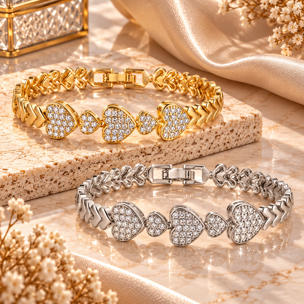 Amelvienne | Pavé Heart Link Bracelet