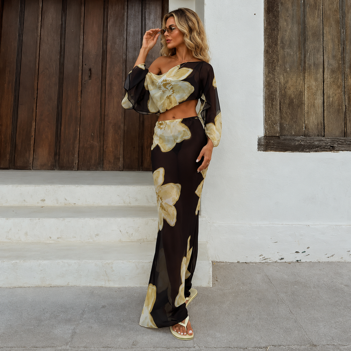 Calivette | Set Floral Top skirt Maxi