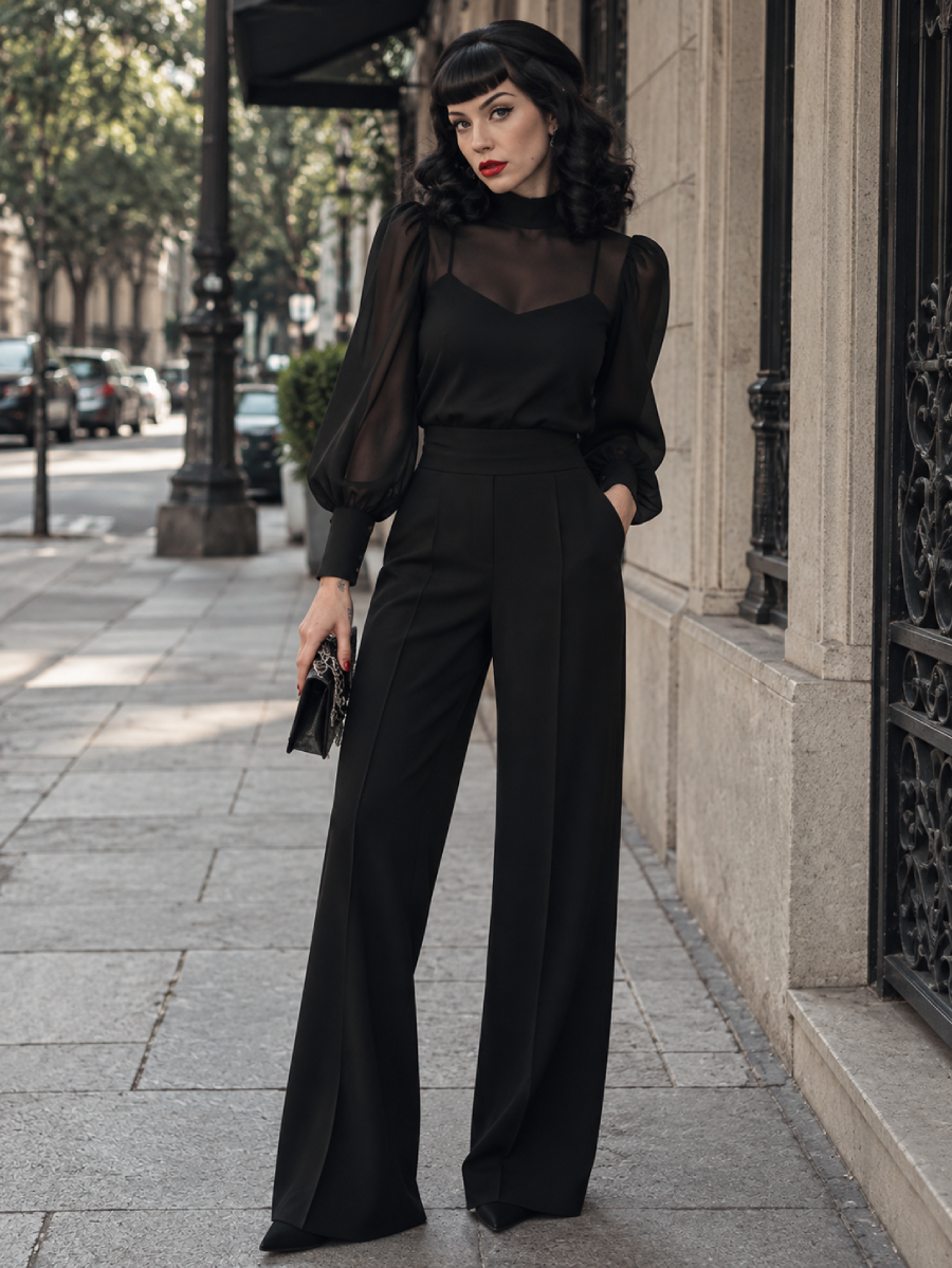 Elemira | Lace-trim camisole and wide-leg trousers set