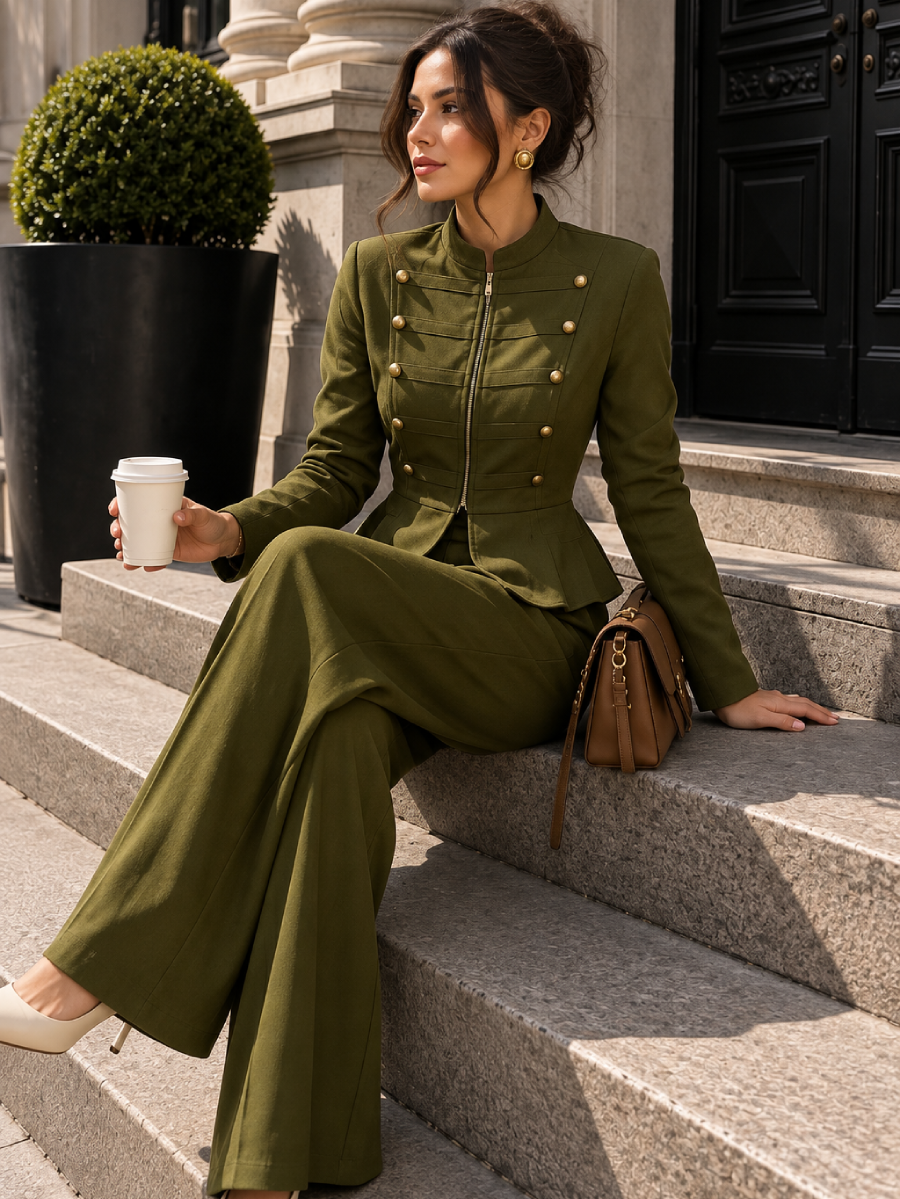 Napviera | Napoleon-style jacket and wide-leg trousers long set
